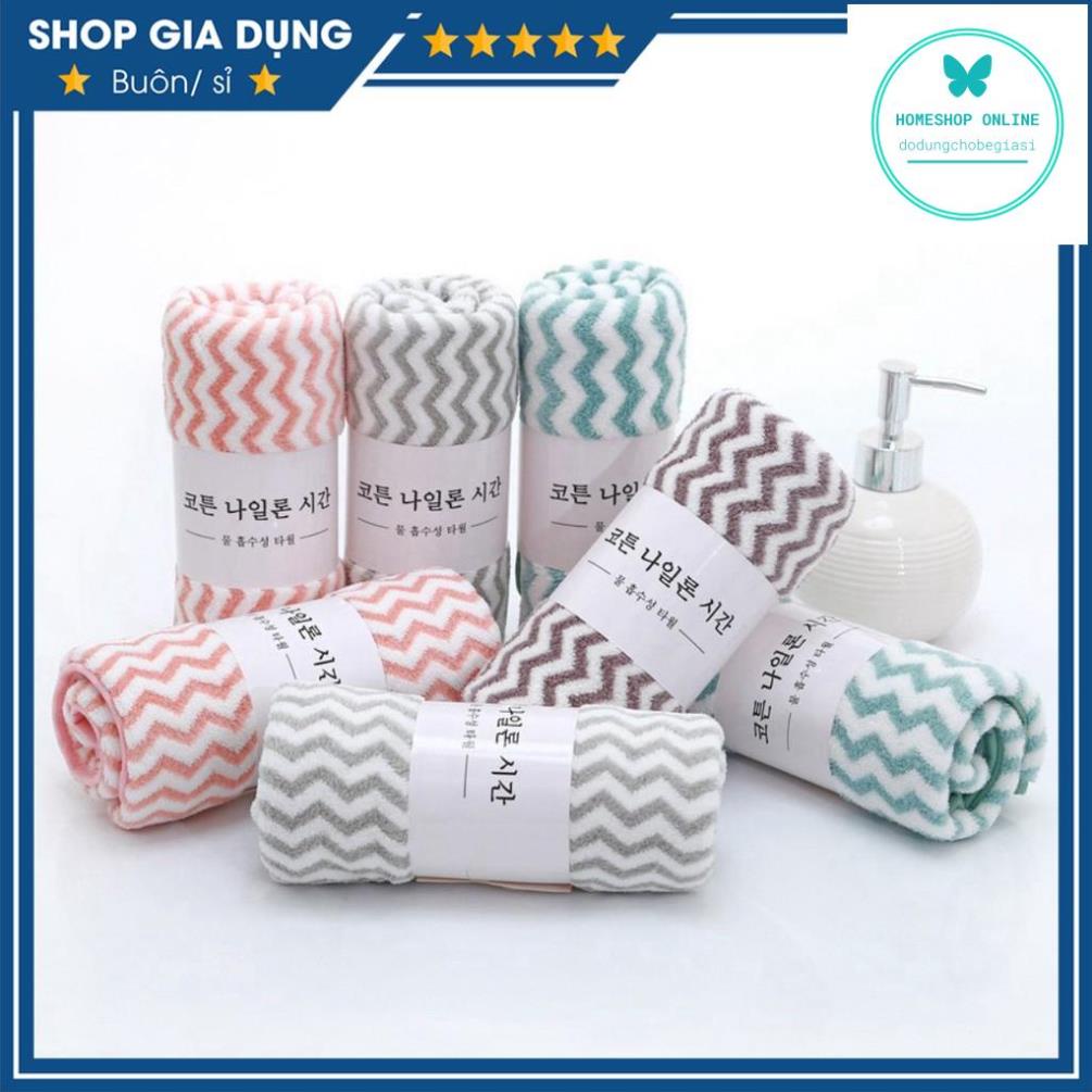 Khăn Mặt Lông Cừu Xuất Hàn 50x35cm Siêu Thấm Hút Loại Có Dòng Kẻ - Bán Lẻ 1 Cái - Khăn Xuất Hàn