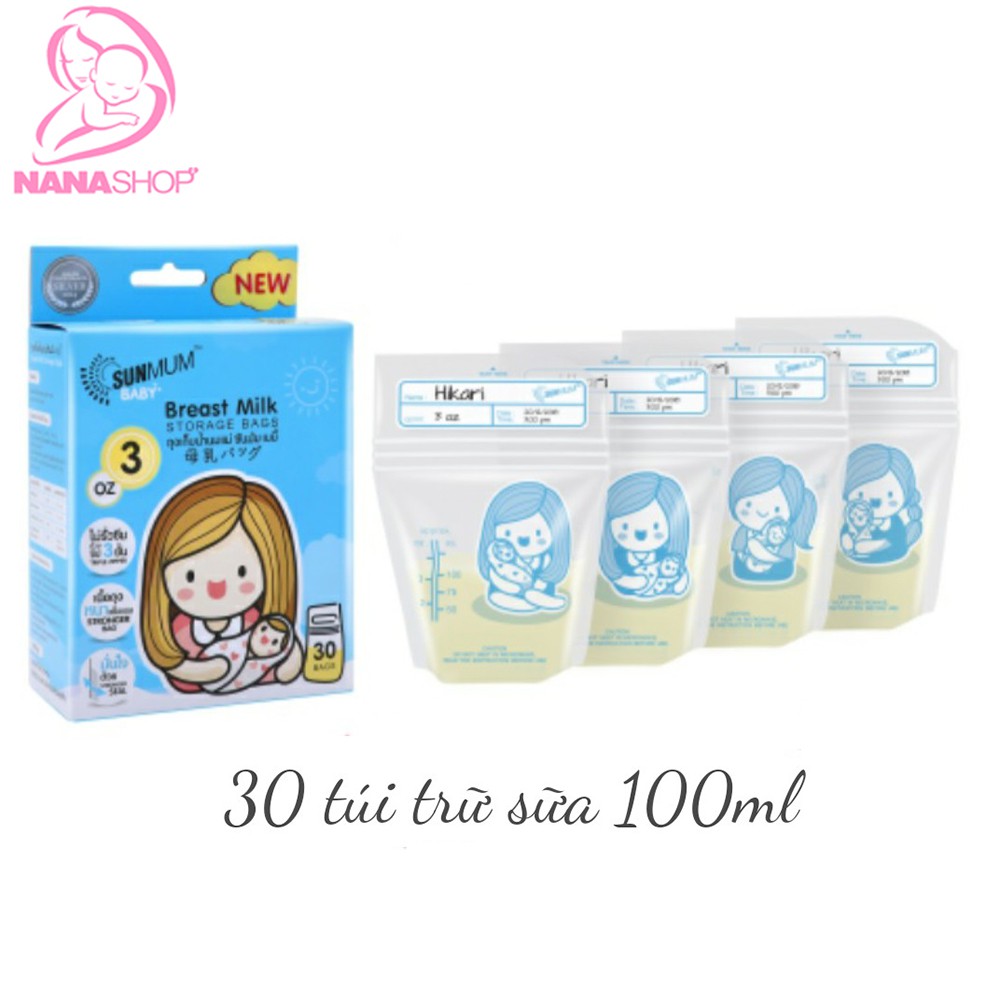 Túi trữ sữa mẹ Sunmum Thái Lan hộp 30 túi 100ml BPAFree nhập khẩu chính hãng