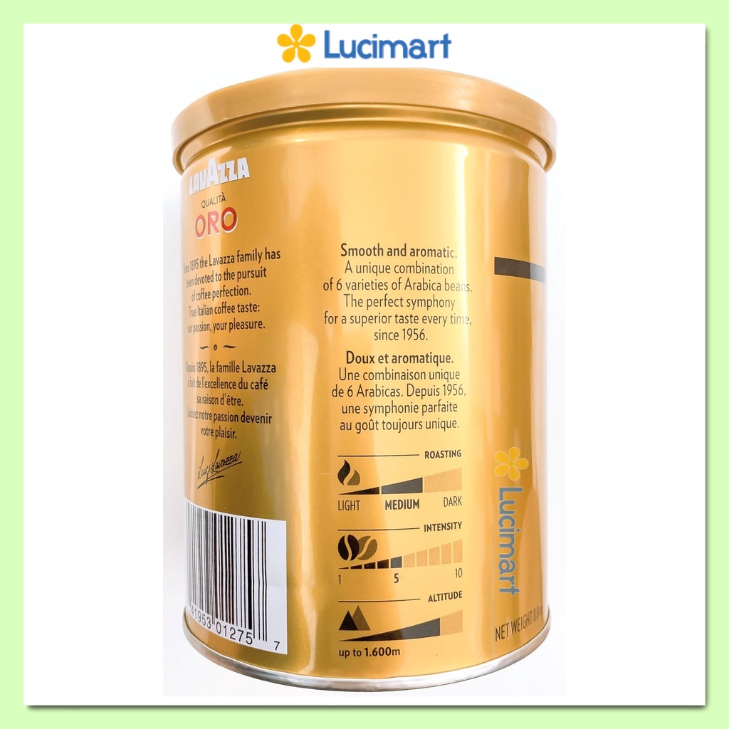 Cà phê Ý Lavazza rang xay sẵn Qualita Oro Ground Coffee 100% Arabica, hộp 250 gram [Made in Italy]