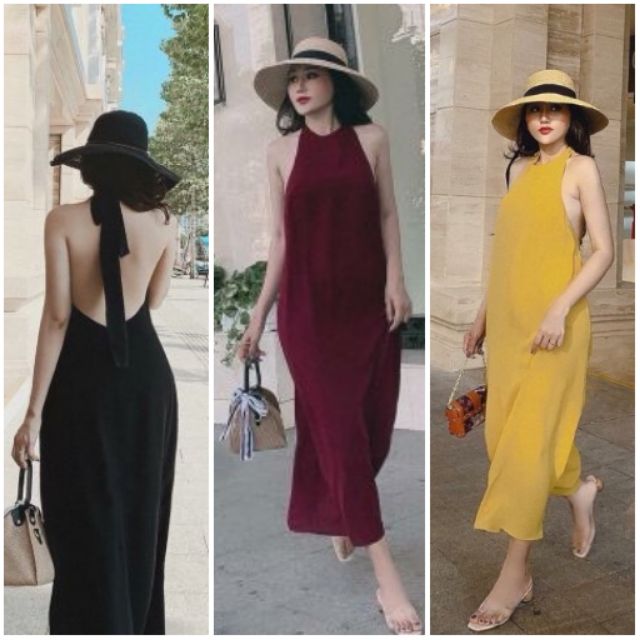 Đầm maxi cổ yếm hở lưng (4 màu) | BigBuy360 - bigbuy360.vn