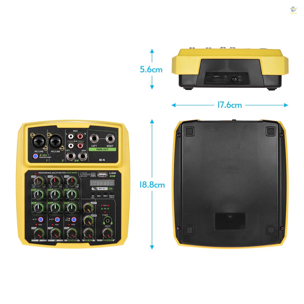 Bộ Hòa Trộn Âm Thanh USB Di Động Eelfn6 B4 4 Kênh Kết Nối BT 48V Phantom