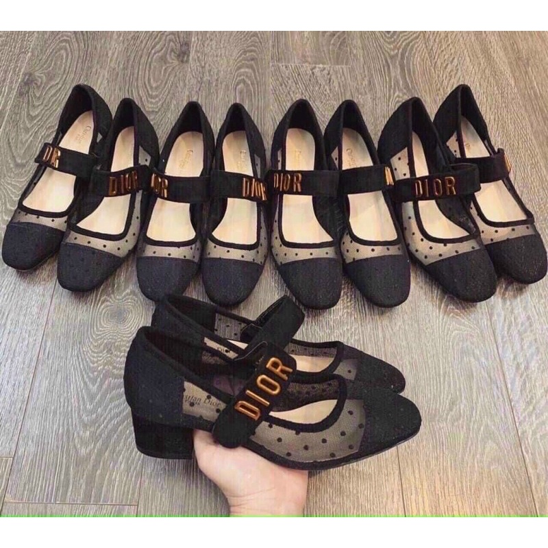 giầy bít mũi gót trụ 5 p phối lưới thoáng êm mềm ( chuẩn hình)