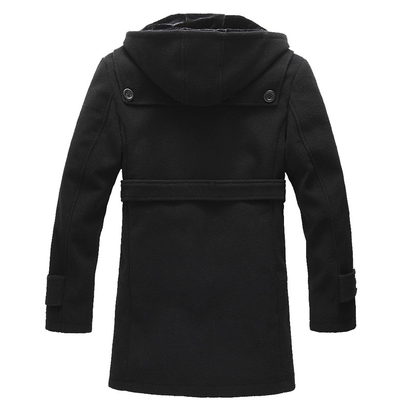 Áo khoác dạ nam dáng măng tô lót nhung có mũ 0230