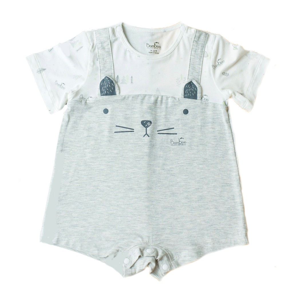 Bộ áo liền quần sơ sinh từ 3 tháng - 18 tháng in hình mèo BAMBOO