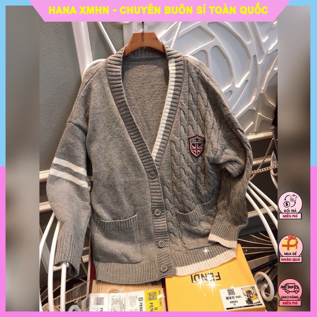  🎀HÀNG ĐẸP🎀 Áo Khoác Cadigan Len Xám Huy Hiệu  Dành Cho Nữ_Phong Cách Hàn Quốc | BigBuy360 - bigbuy360.vn