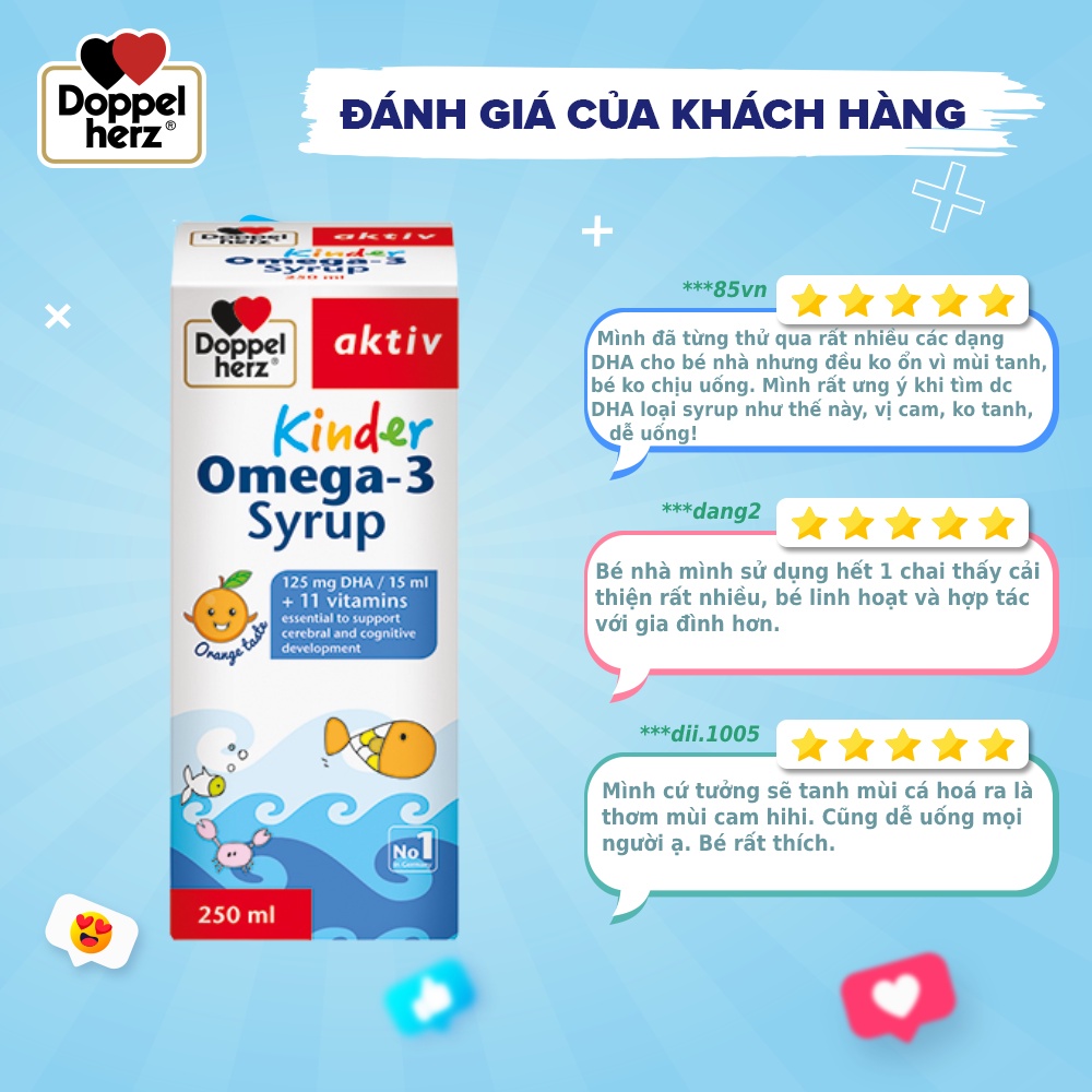 [TPCN Nhập Khẩu] Siro hỗ trợ phát triển não bộ và thị lực cho bé Doppelherz Aktiv Kinder Omega-3 Syrup (Chai 250ml)