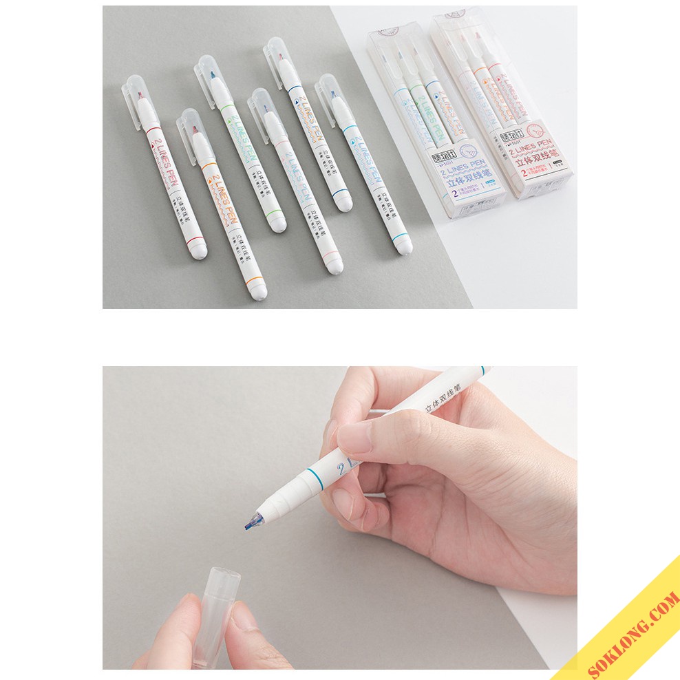 Bút 2 ngòi 2 Lines Pen nét 0.5mm, bút gel ghi chú, trang trí sổ nhiều màu