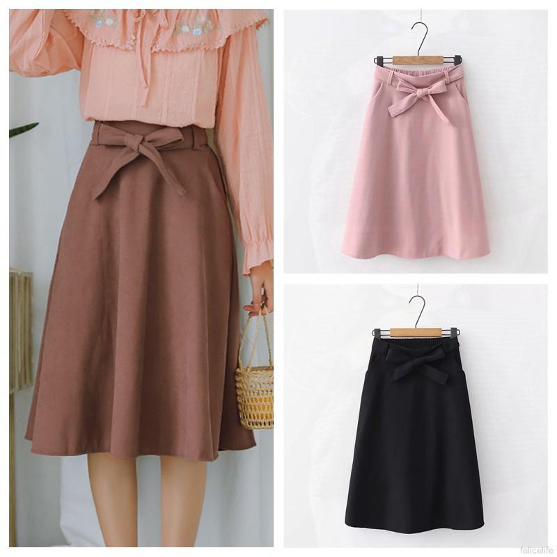 Chân váy dài cột nơ lớn 6 màu phong cách cổ điển cho nữ