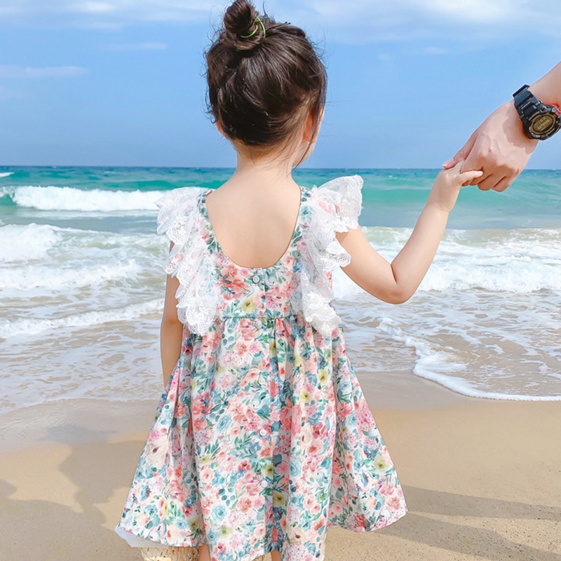 Đầm Hoa Công Chúa Đi Biển Cho Bé Gái