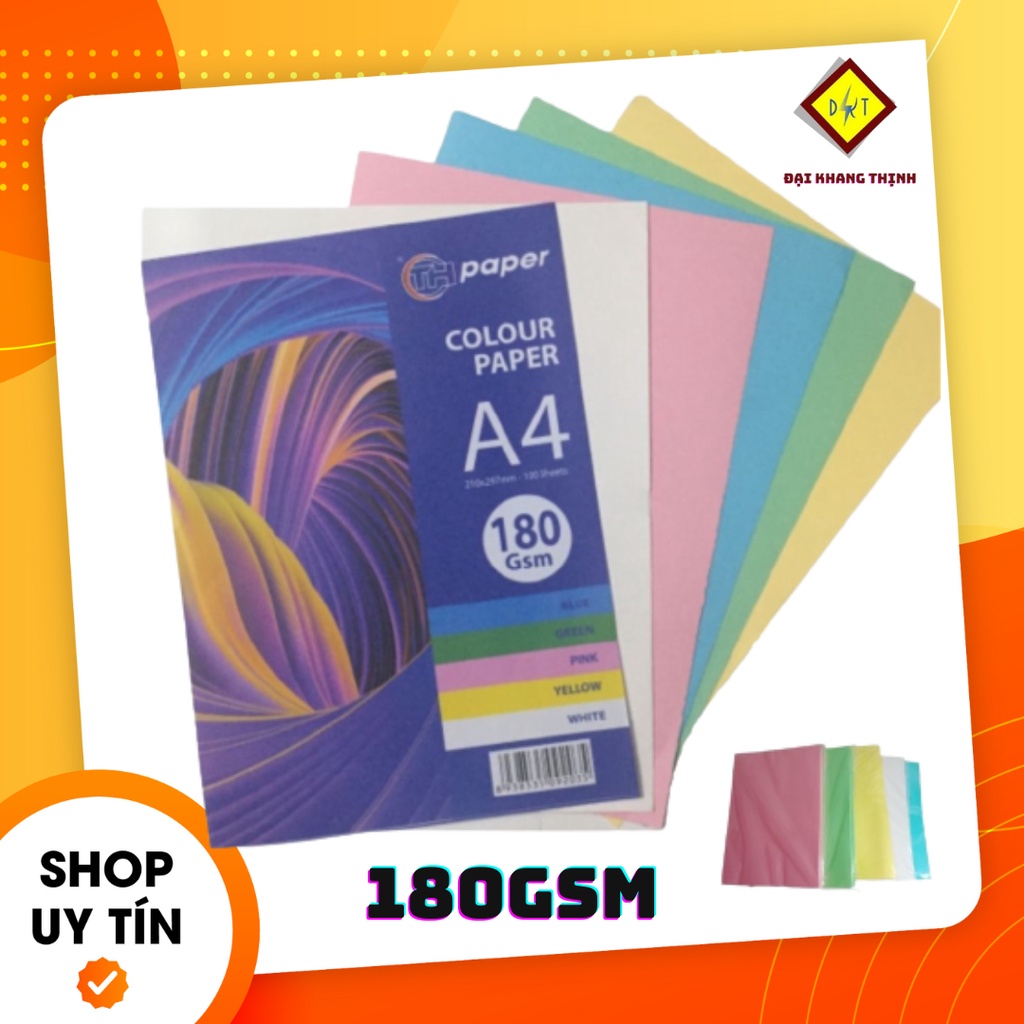 Bìa màu A4 Thái Lan 180gsm 100 tờ/xấp Giấy bìa cứng A4 đủ màu Xanh lá hồng vàng trắng xanh dương