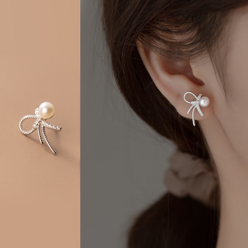 Bông Tai Nữ Bạc 925 ERASHOP 079622 - Cánh Nơ Hạt Châu Nhỏ Gọn, Sang Chảnh, Phù Hợp Đi Tiệc, Đi Chơi, Siêu Rẻ Đẹp