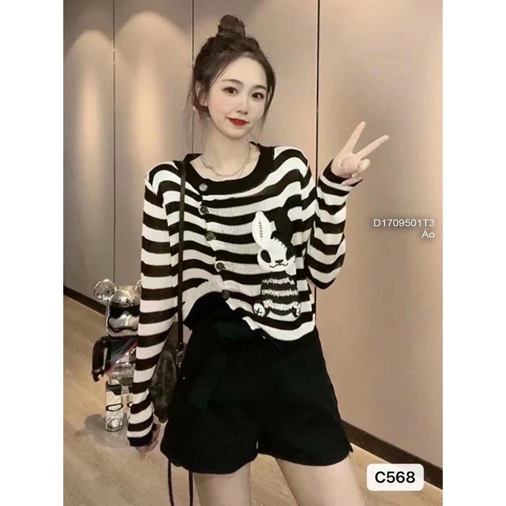 Áo len kiểu mỏng nút hình thỏ tay dài hàng QC!
