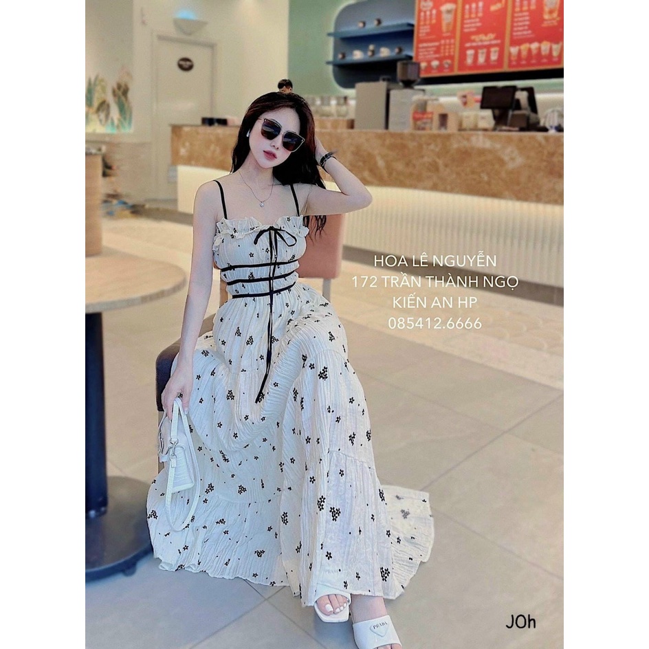 Đầm Maxi Hoa Tiểu Thư Du Lịch Cột Nơ