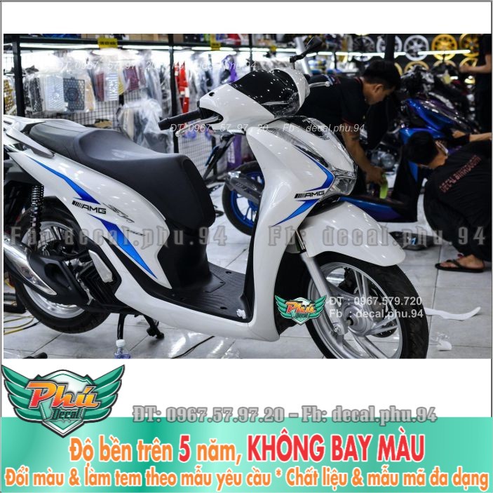 Tem rời Sh 2020 Chỉ xanh dán xe trắng (B)