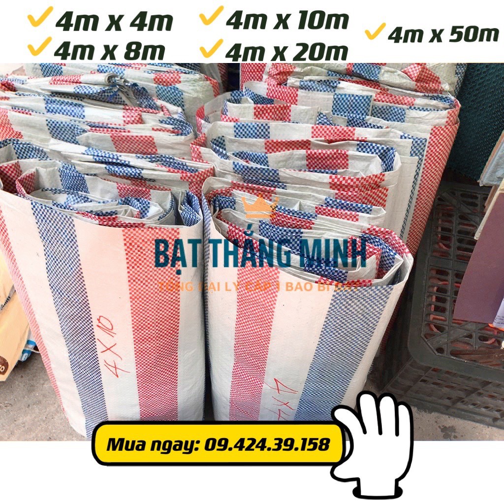 Bạt kẻ sọc công trình 3 màu rộng 4m, bạt trải lót bê tông xây dựng, bạt che hàng hóa rẻ