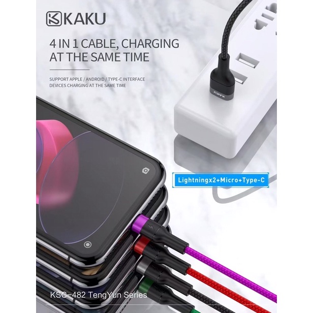 Cáp sạc 3 đầu Kaku 481 sạc nhanh 3.2A cùng lúc nhiều máy
