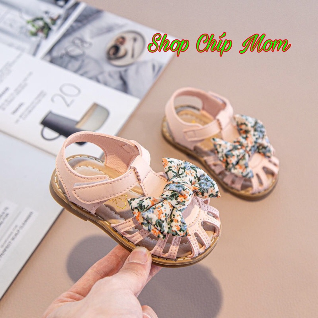 sandal bé gái dép rọ tập di cho bé nơ vải xinh xắn chống trượt đế dẻo QCCC cho bé 6m full hộp NOA2 ( có video ảnh thật )