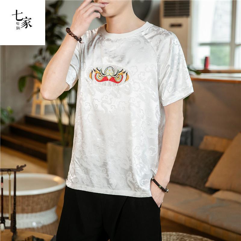 Áo Thun Thêu Hình Rồng Phong Cách Trung Hoa Cổ Điển Thời Trang Mùa Hè Cho Nam