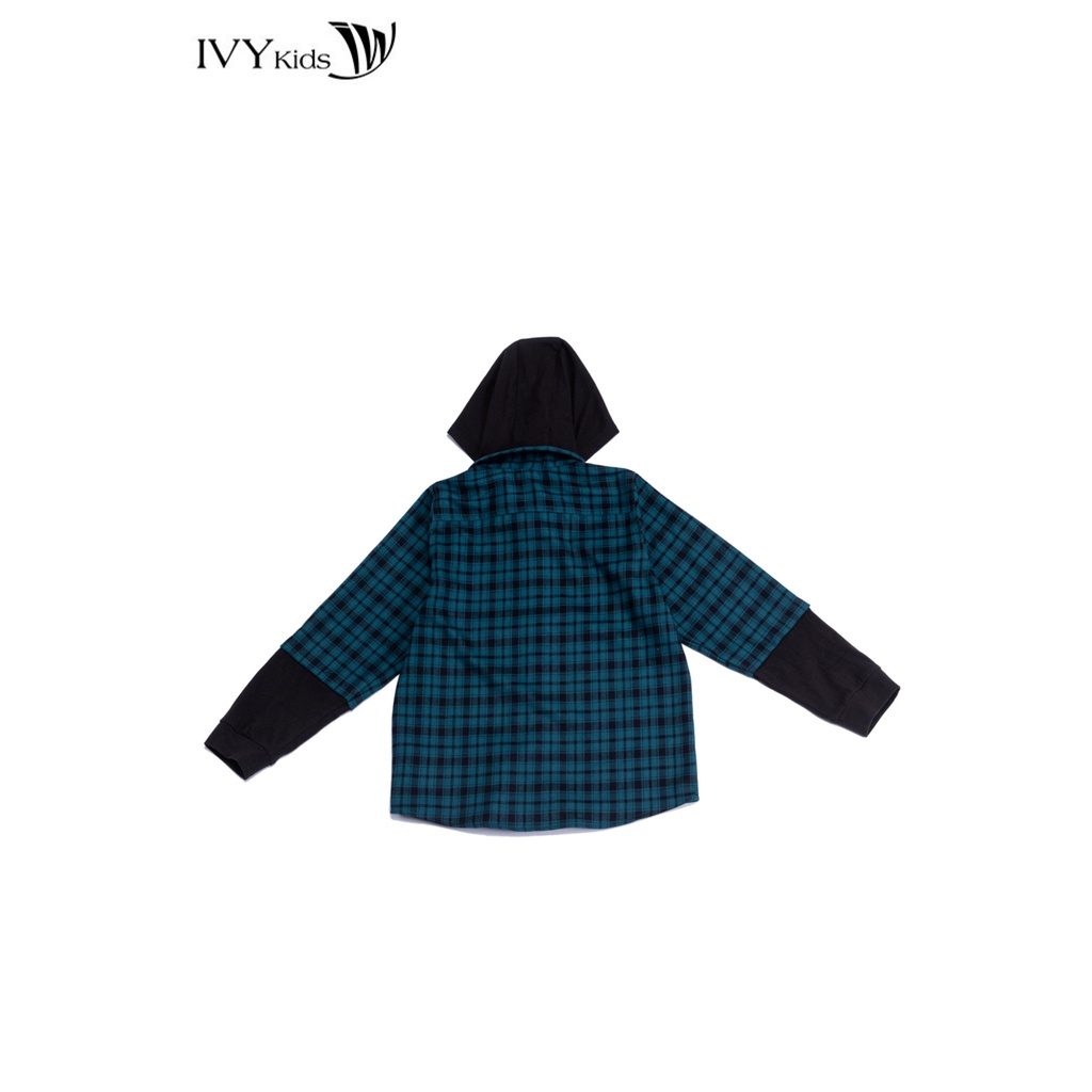 Áo sơ mi bé trai kẻ phối mũ IVY moda MS 17K1396