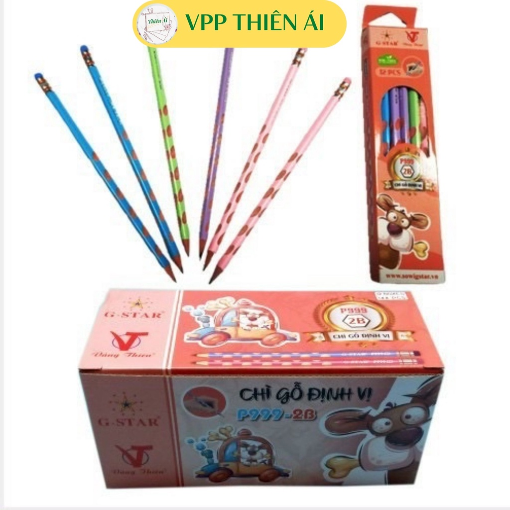 [Hàng đẹp] Hộp 12 bút chì định vị G-star, ngòi 2B thanh đậm, tiện lợi cho bé - VPP THIÊN ÁI
