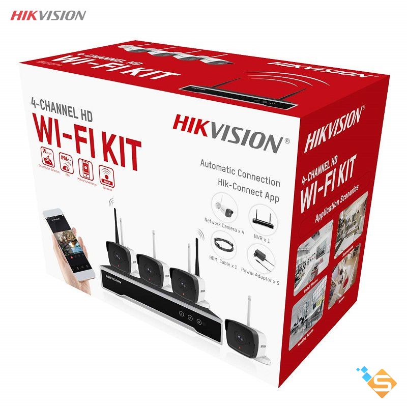 Bộ Kit Camera WiFi Ngoài Trời HIKVISION NK42W0H 4 Camera WiFi 2MP &amp; 1 Đầu Ghi - Bảo Hành Chính Hãng 2 Năm