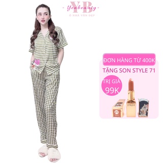 Pijama nữ lụa dài cộc tay dễ thương, đồ bộ pijama nữ mặc thu đông  - yenbeauty đồ mặc nhà cao cấp