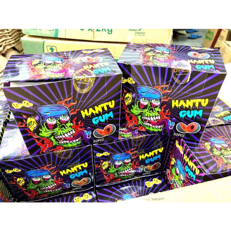 hộp 50 kẹo nhuộm lưỡi - hantu gum 50 pcs