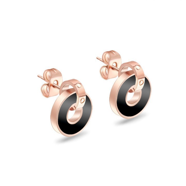 Bông Tai Hình Tròn Đen Titan Không Gỉ TT 1887