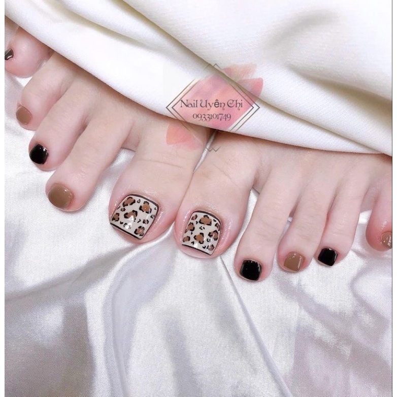 🧸Nail box,móng up thiết kế đen phối nâu beo🧸