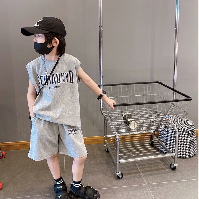 Bộ Quần Áo Cotton Không Tay Dáng Rộng In Họa Tiết Hoạt Hình Phong Cách Hàn Quốc Thời Trang Mùa Hè Cho Bé Trai