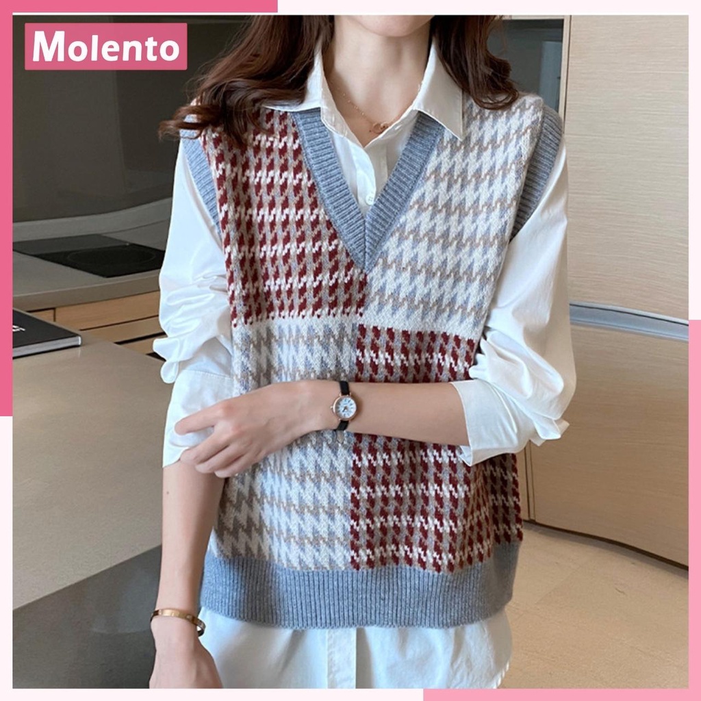 Áo Gile Len Nữ Ulzzang Hàn Quốc MOLENTO Áo Len Cổ V Dày Dặn, Mềm Mịn Cực Ấm Thời Trang Vintage - M68