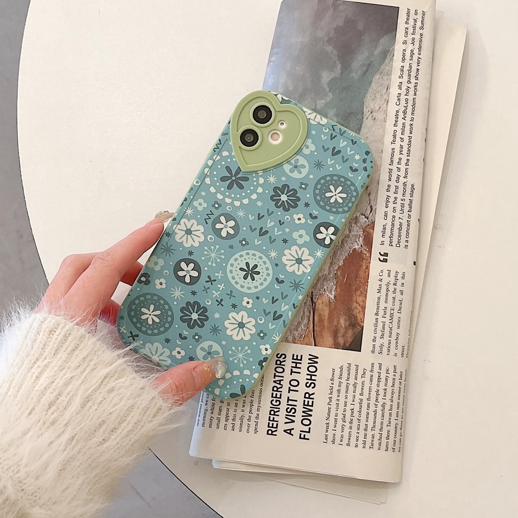 Ốp Điện Thoại Tpu Silicon Mềm Bảo Vệ Toàn Diện Chống Sốc Họa Tiết Trái Tim Màu Xanh Lá Cho iPhone 13 12 11 Pro XS Max X XR 8 7 Plus