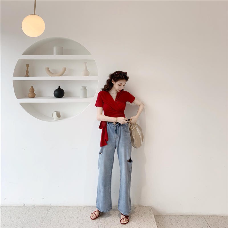 Áo thun crotop thắt eo
