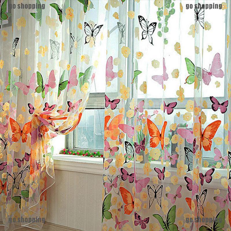 {go shopping}1 X Butterfly Print Sheer Curtain Panel Window Balcony Tulle Room Divider 1M*2M