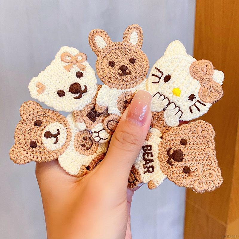 Kẹp tóc vải dệt kim hình gấu/thỏ hoạt hình dễ thương 14 phong cách cho bé gái