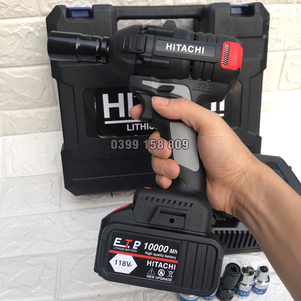 [TẶNG 6 ĐẦU KHẨU + ĐẦU CHUYỂN VÍT] MÁY SIẾT BULONG HITACHI 118V - SẴN 2 PIN XÁM 10cell - 3 CHỨC NĂNG