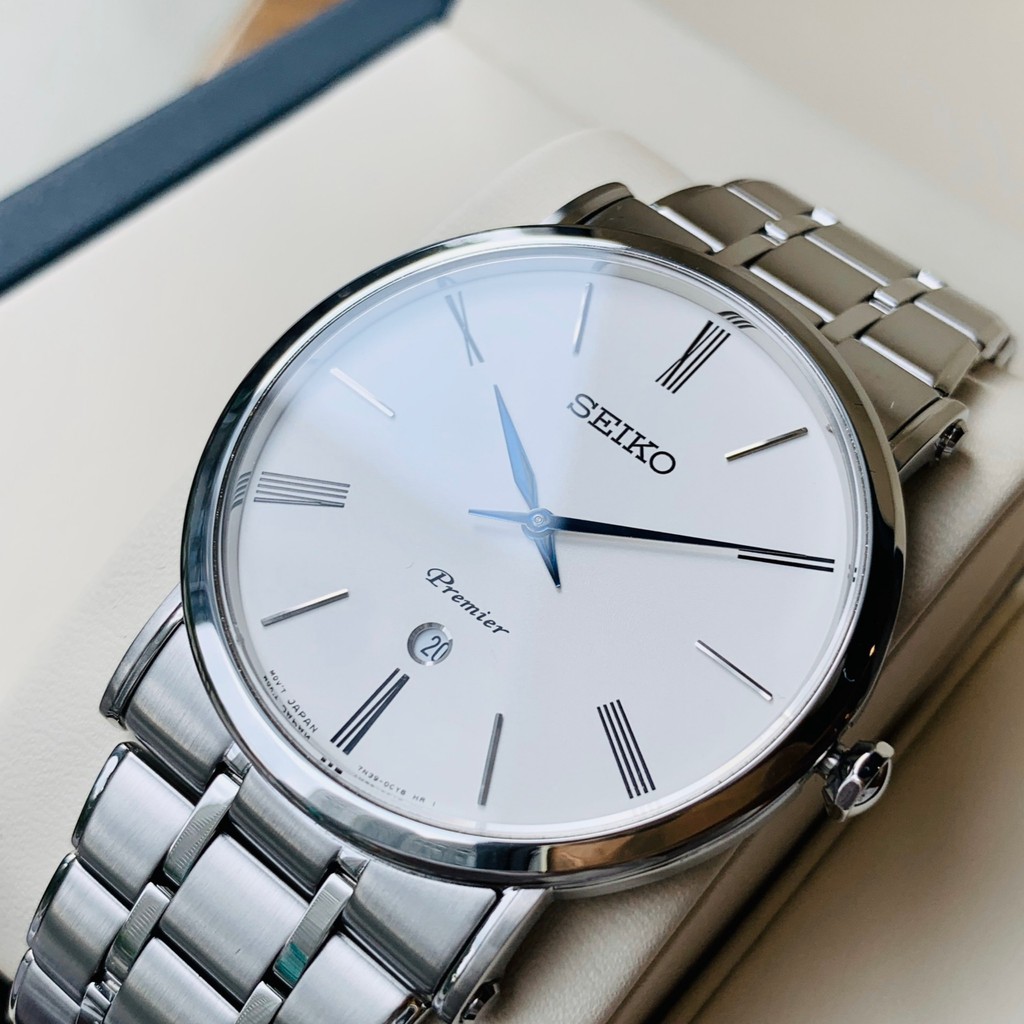 Đồng hồ Nam chính hãng Seiko Premier SKP391 Mặt trắng,Lịch ngày-Máy Pin Quartz-Dây kim loại cao cấp-Size 41mm