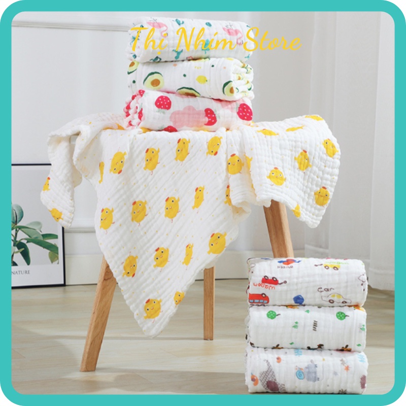 Khăn xô nhăn 6 lớp khăn tắm xô cho bé 100% cotton siêu mềm, Thị Nhím Store, Khăn tắm xô cho bé sơ sinh xuất Nhật in hình