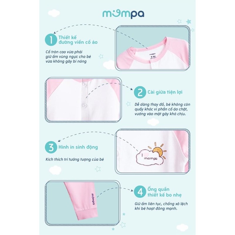 Bộ quần áo dài sơ sinh sợi tre Mompa