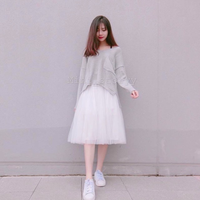Chân váy Midi Cara Skirt thiết kế kiểu công chúa hàng nhập quảng châu sau lưng bo chun co giãn váy màu trắng và màu đen