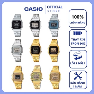 Đồng hồ nữ casio điện tử chính hãng mặt vuông chống nước 3atm , dây kim loại - LA680