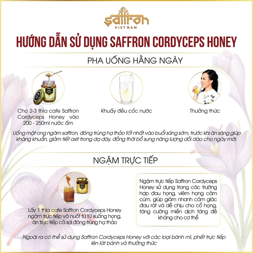 Saffron Cordyceps Honey - Mật Ong Saffron Đông Trùng Hạ Thảo thương hiệu Saffron Việt Nam lọ 180ml