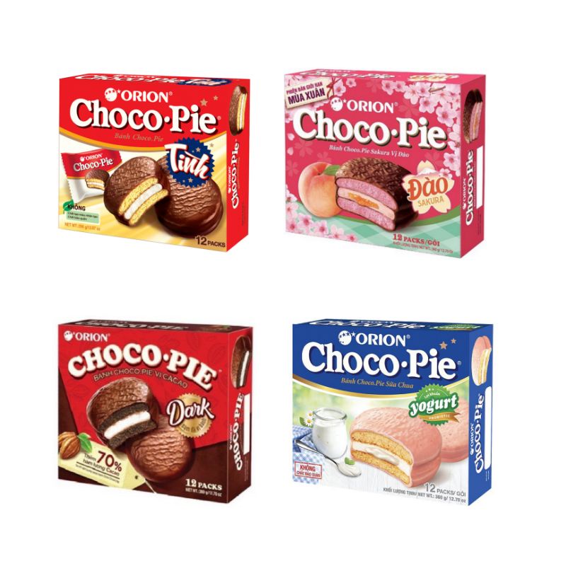Bánh Chocopie / Chocopie Dark / Chocopie Đào / Chocopie Sữa Chua Orion 12 Cái 396gr