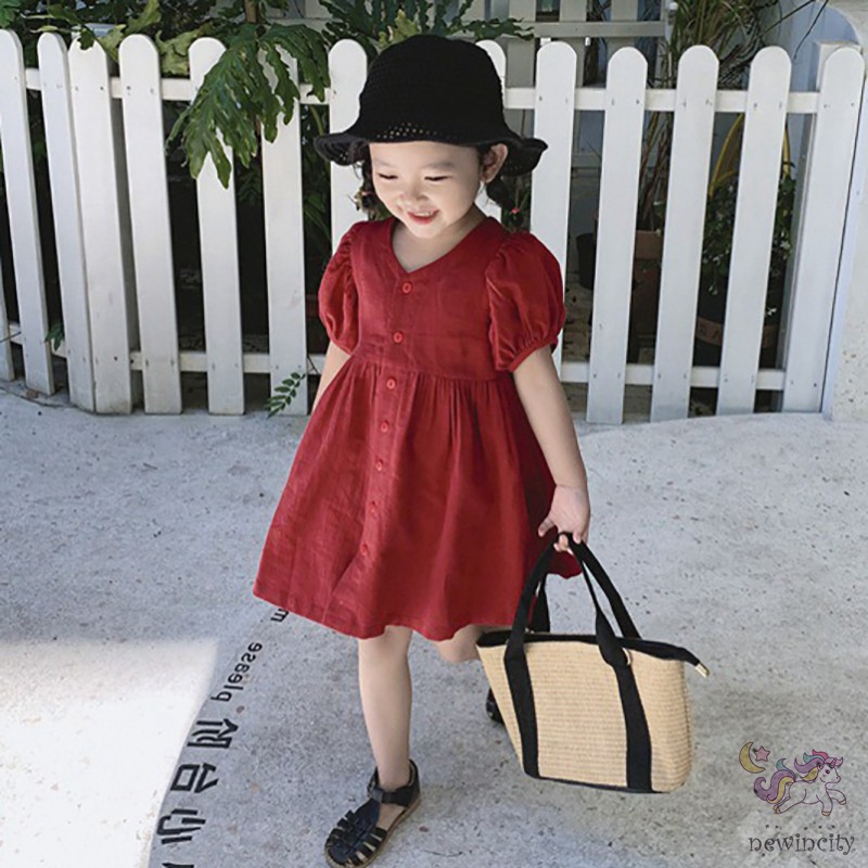 Đầm Tay Con Xòe In Họa Tiết Hàn Quốc Cho Bé