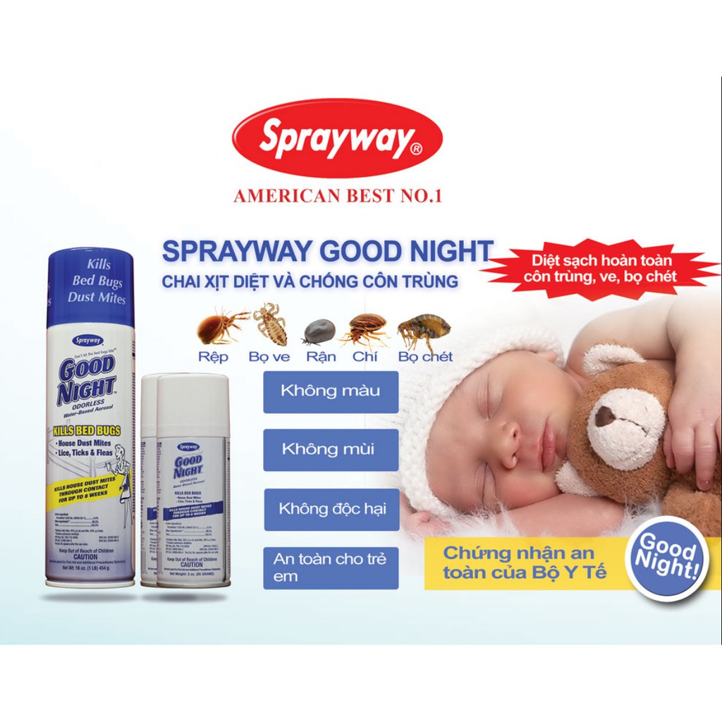 Chai Xịt Diệt Côn Trùng, Bọ Chét, Chấy Rận Chó Mèo Sprayway Goodnight 003 454g Từ Mỹ