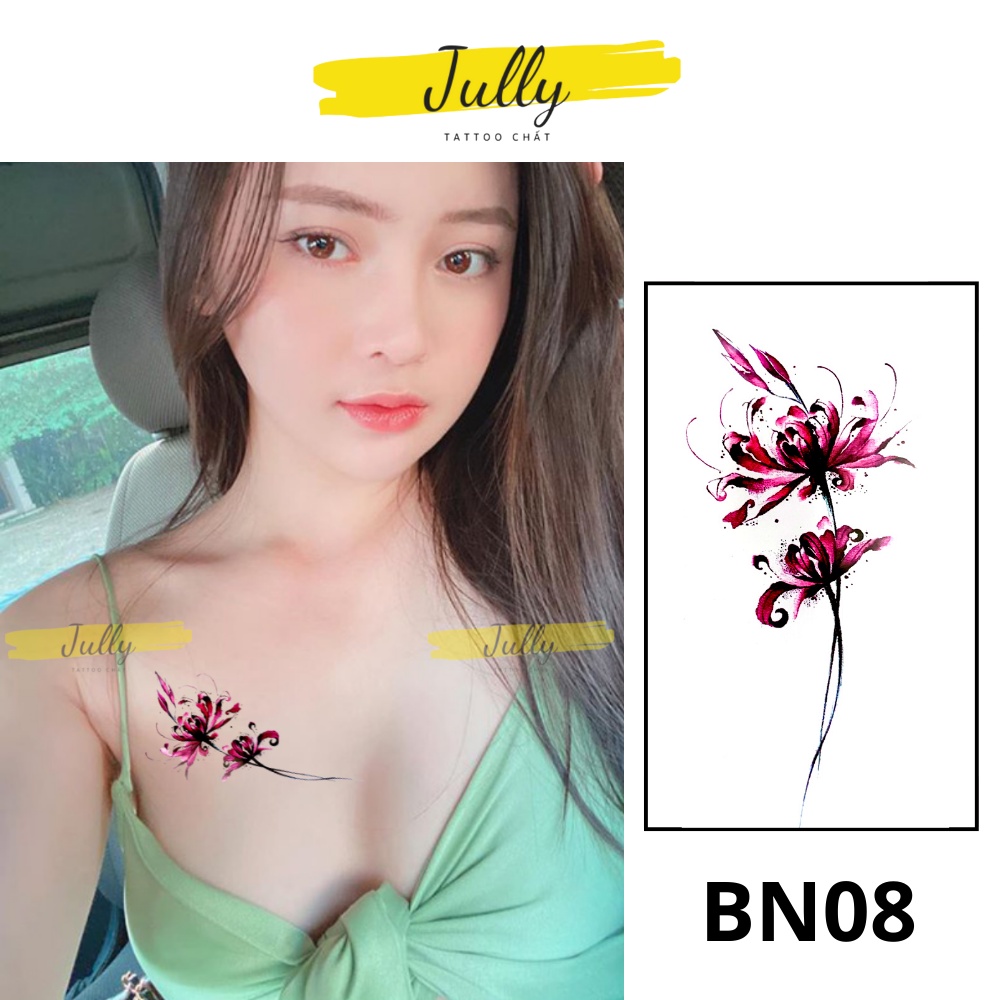 Hình xăm dán tạm thời hoa bỉ ngạn mini JULLY Tattoo chất chống nước