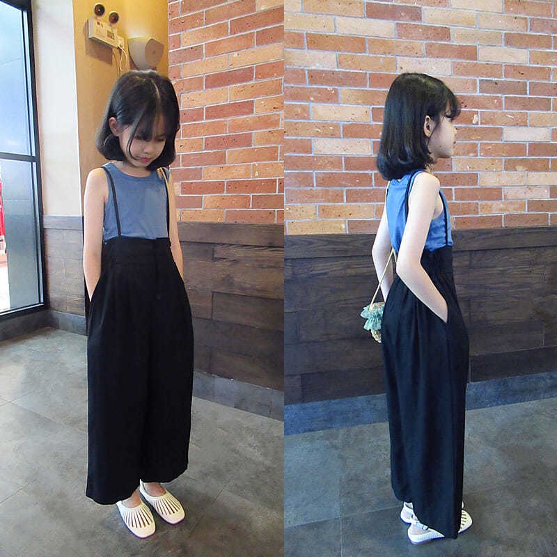 Jumpsuit hai dây ống rộng lưng cao thời trang mùa hè cho bé gái