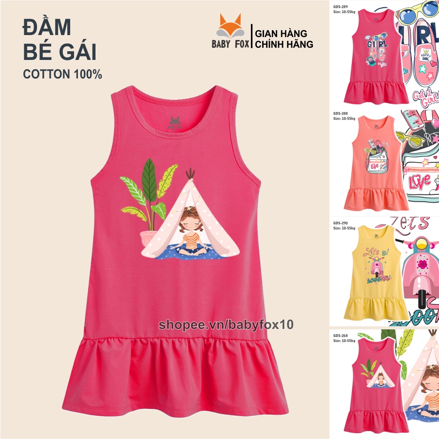 Váy đầm bé gái thun size nhỏ, trung, đại 100% cotton loại tốt, thương hiệu BABY FOX, in hình xinh xắn h