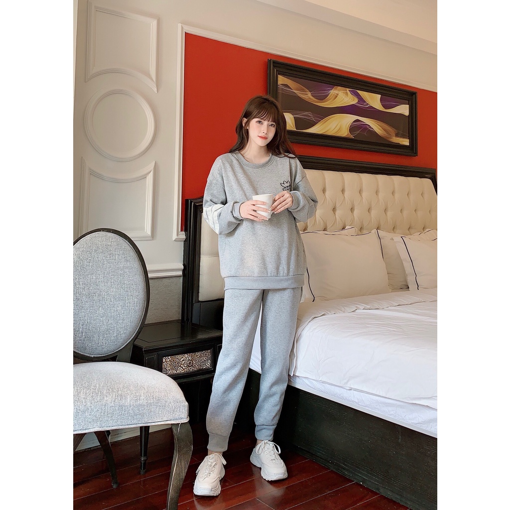 bộ bầu nỉ thu đông phong cách thể thao 2 in 1 tiện lợi cho mẹ bầu