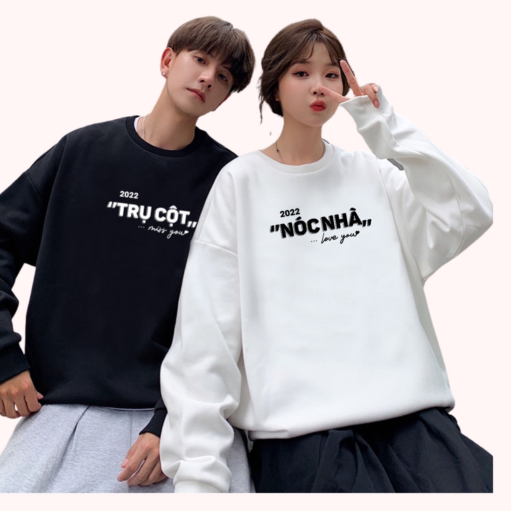 Combo Áo đôi Sweater Trụ Cột - Nóc Nhà đa dạng màu sắc, áo Sweater nam nữ form rộng nỉ bông cao cấp